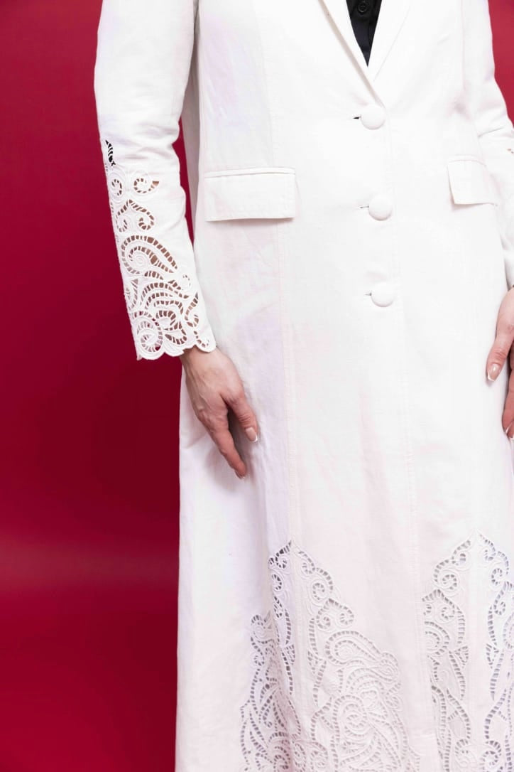 Off White Embroidery Linen Blazer