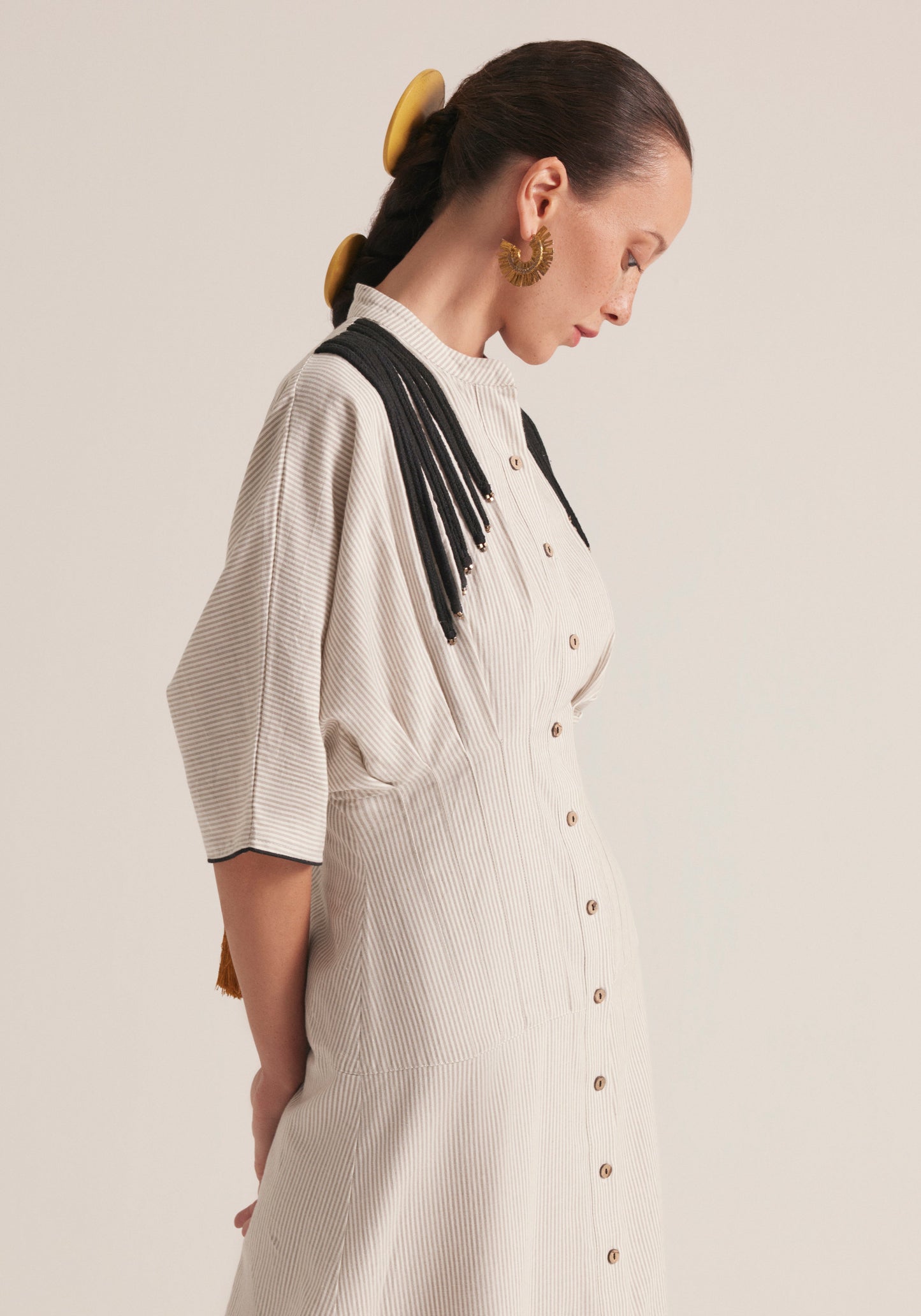 pinstriped waisted Kaftan with robes