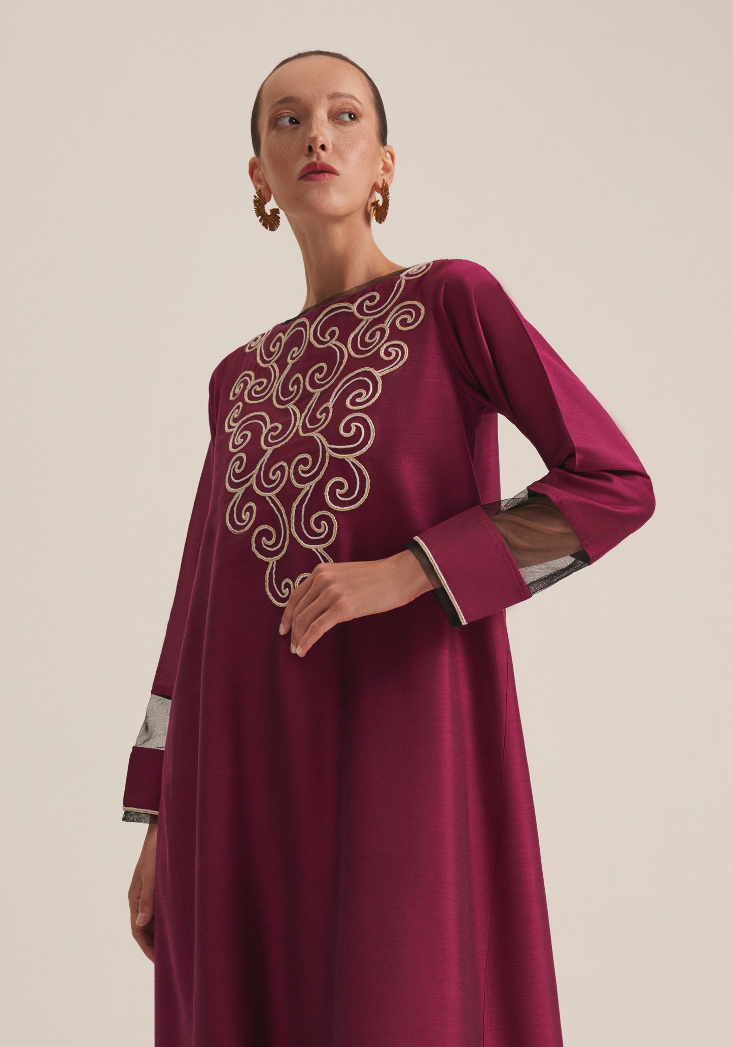 Cherry Kaftan with embroidery