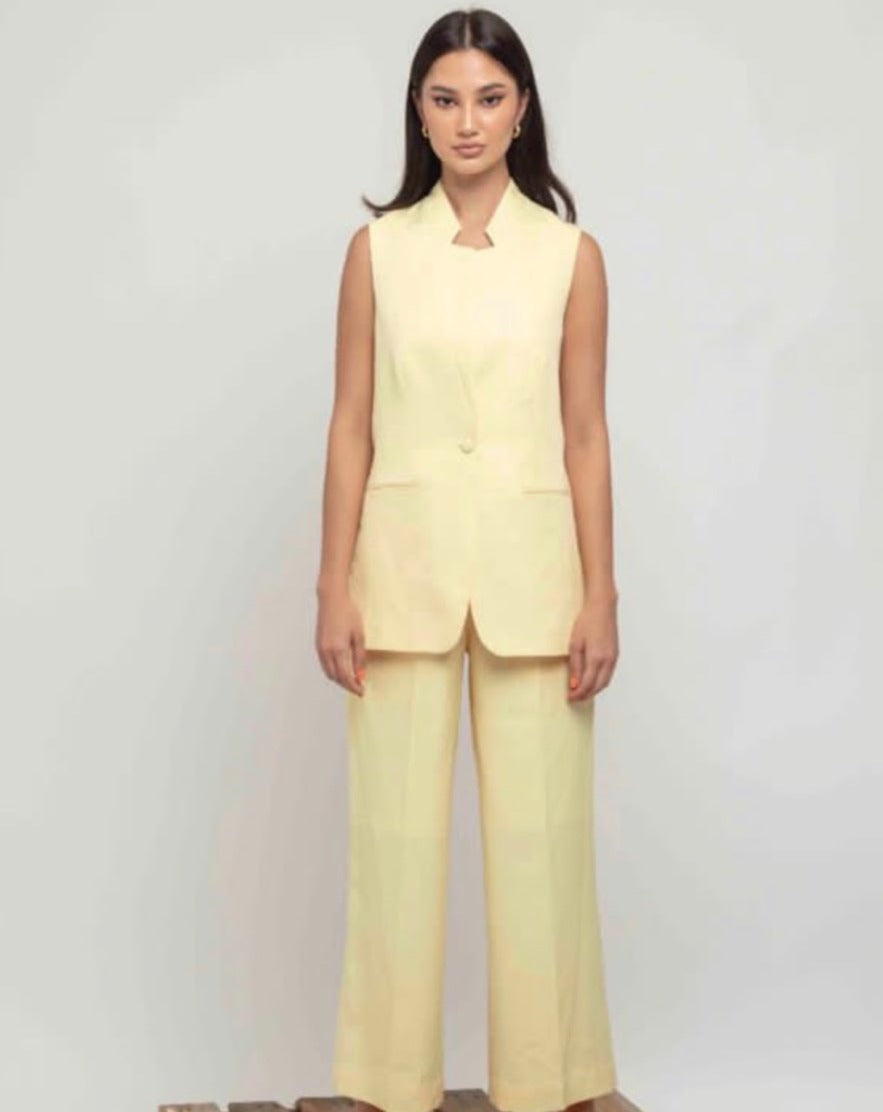 Long Vest /Tailored Pants - Pastel Yellow