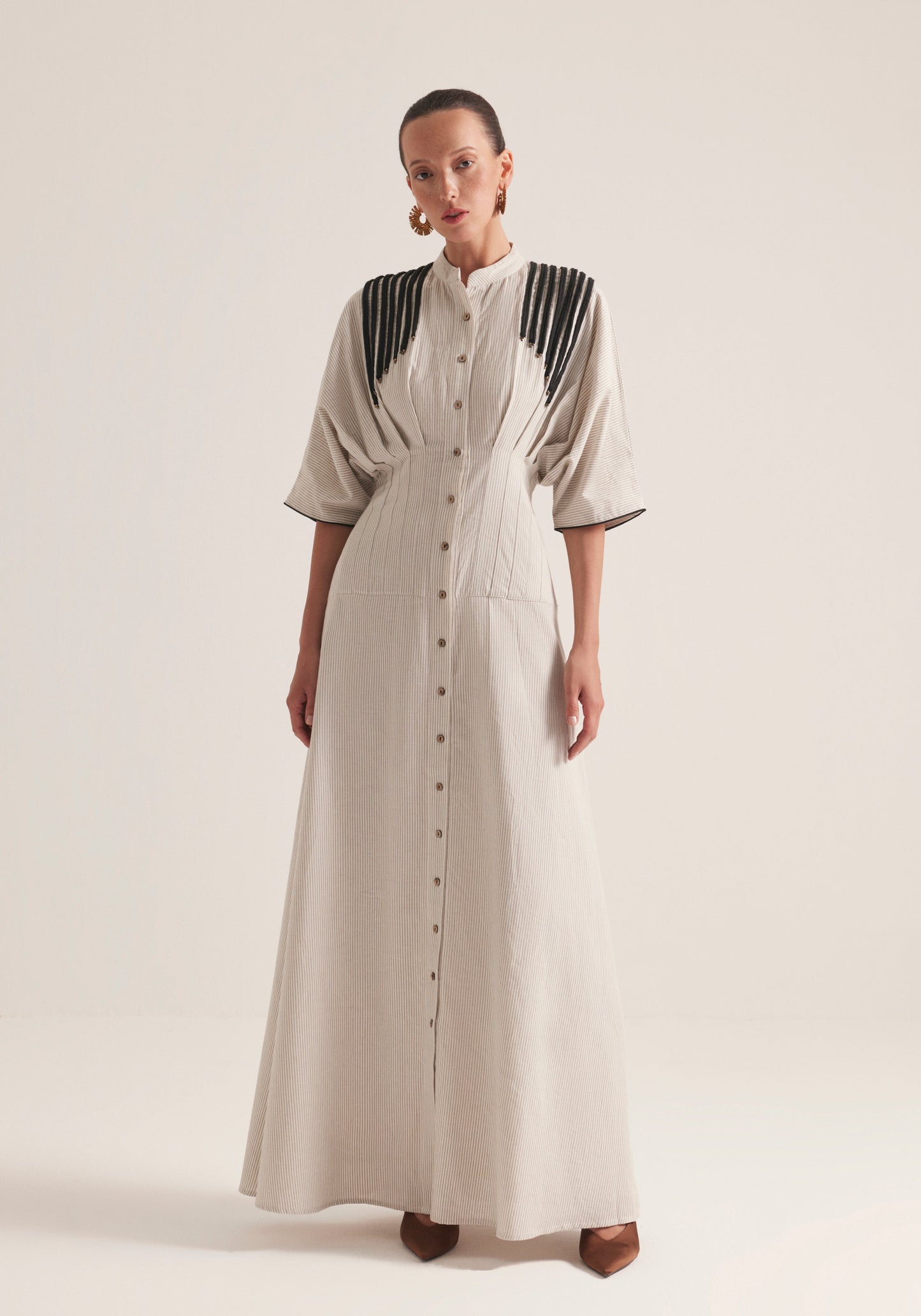 pinstriped waisted Kaftan with robes