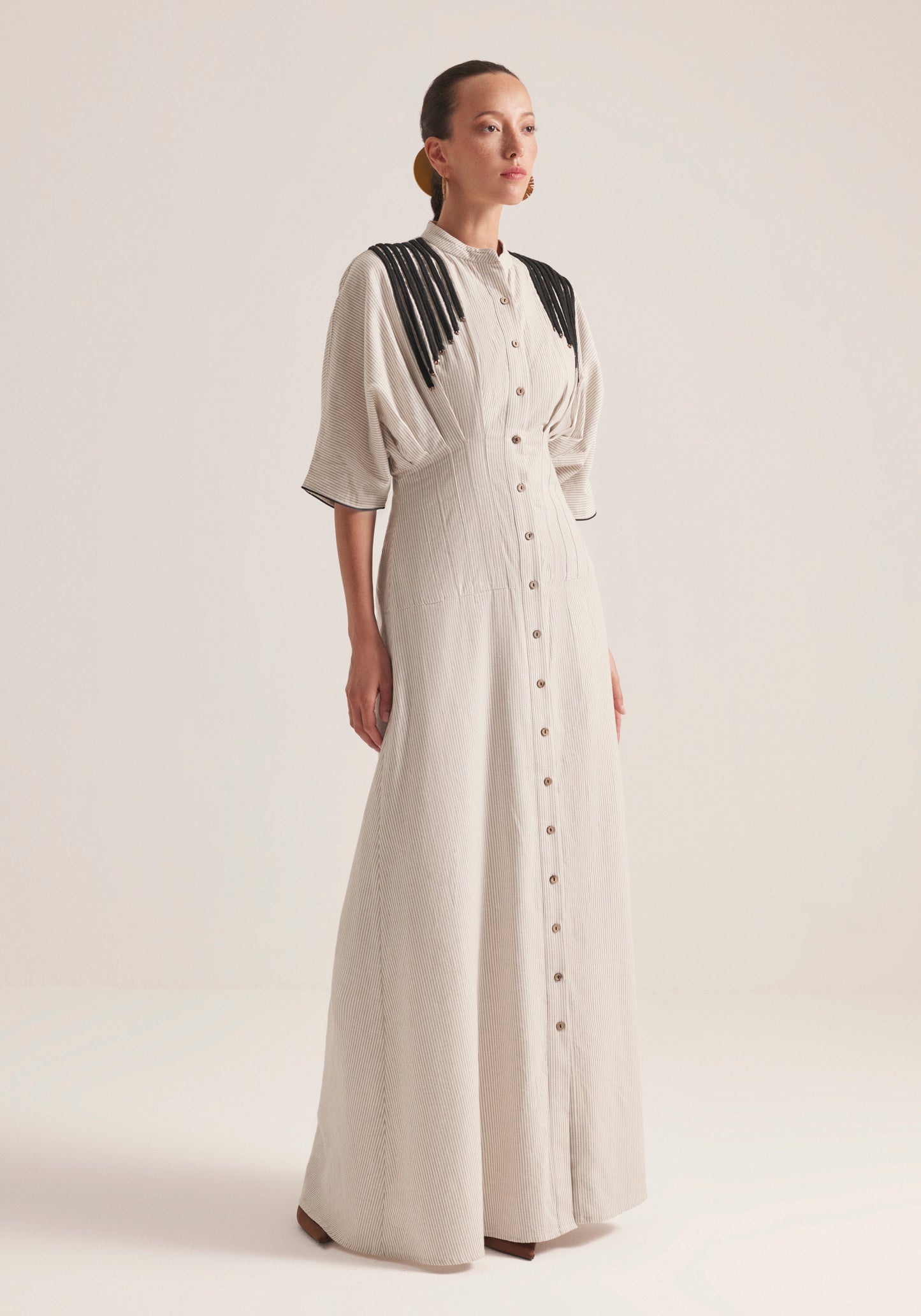 pinstriped waisted Kaftan with robes